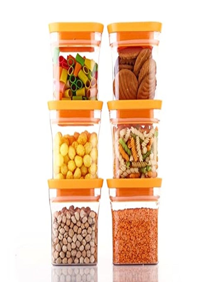 YouBee® Unbreakable Air Tight Kitchen Storage Container for Rice | Dal | Atta, BPA-Free, Flour | Cereals | Snacks | Stackable | Modular, 600 Ml Set 6 (Orange) - Image 2