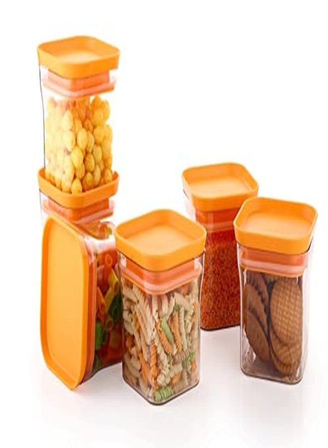 YouBee® Unbreakable Air Tight Kitchen Storage Container for Rice | Dal | Atta, BPA-Free, Flour | Cereals | Snacks | Stackable | Modular, 600 Ml Set 6 (Orange) - Image 1