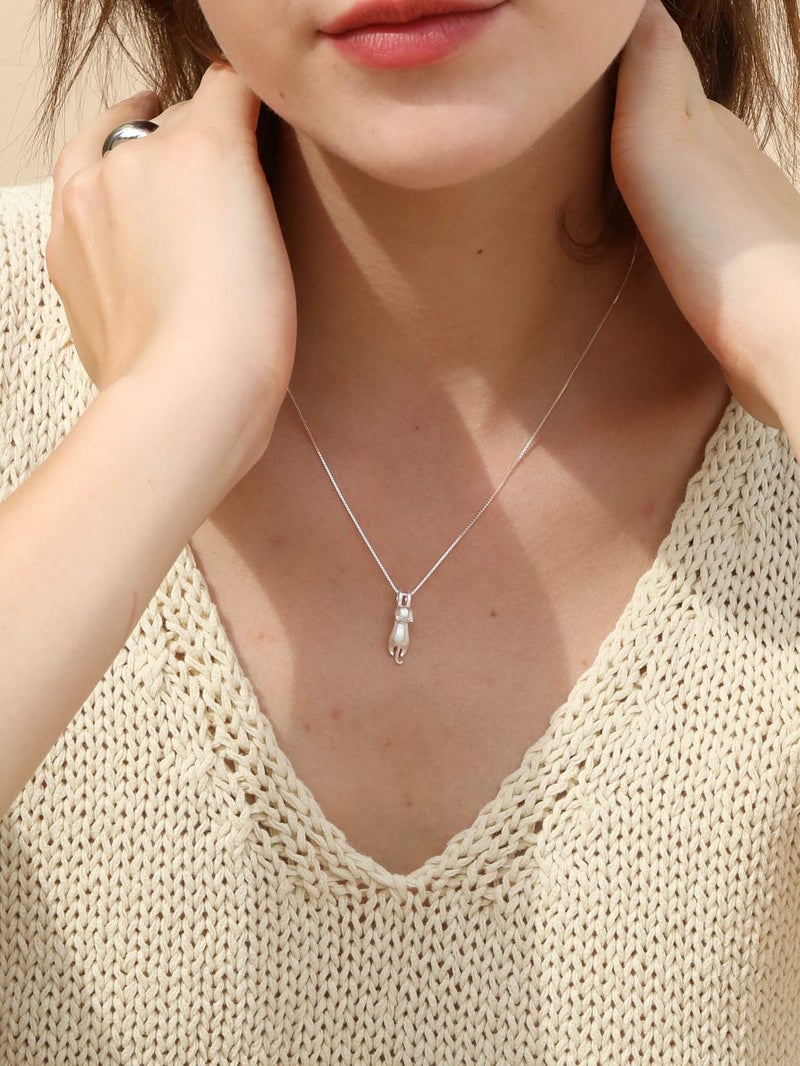 S.Leaf Sterling Silver Cat Necklaces for Women Cat Jewelry Accessories Mom Lover Lady Themed Gifts Cute Silver Kitten Jewelry Birthday Gifts for Women (04_Matte_Silver) - Image 3