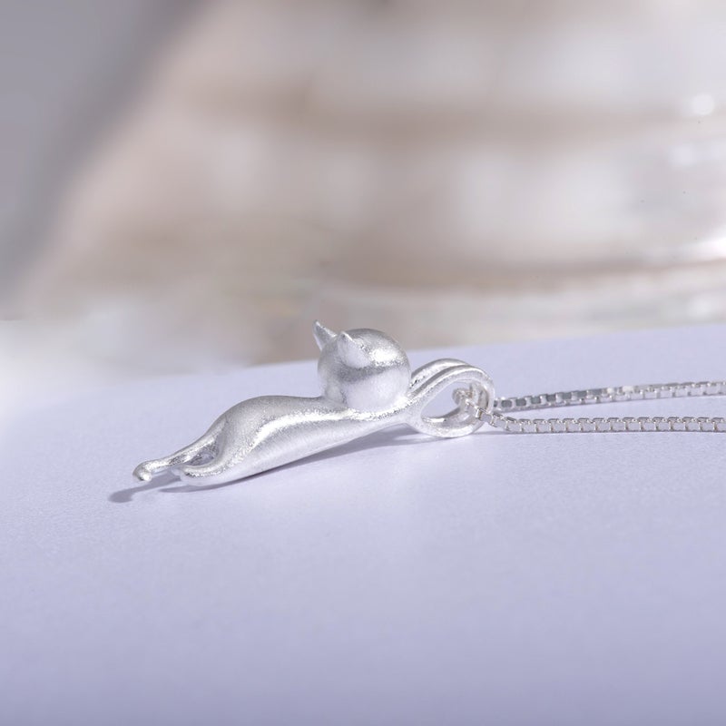 S.Leaf Sterling Silver Cat Necklaces for Women Cat Jewelry Accessories Mom Lover Lady Themed Gifts Cute Silver Kitten Jewelry Birthday Gifts for Women (04_Matte_Silver) - Image 4