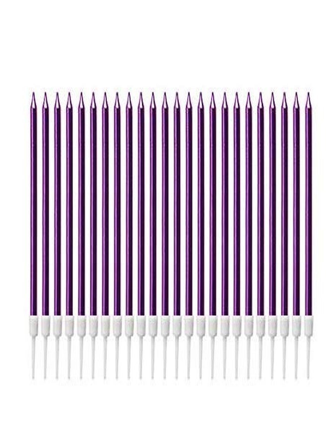 Festiko Tall Stick Metallic Candles for Cake Cutting or Romantic Surprise Decoration (Pack of 6) for Birthday/Anniversary/Bachelorette/Party (Purple) - Image 1