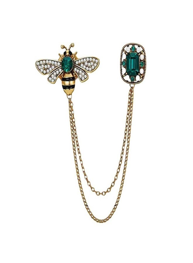 Pmeixcy Vintage Honey Bee Brooch Pins for Women Men CZ Crystal Lapel Pin Badge Hanging Tassel Chains Collar Brooches Pin Shirt Collar Pins Hat Scarf Tie Pins Accessories - Image 1