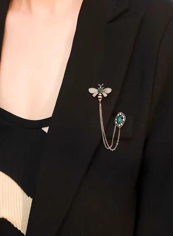 Pmeixcy Vintage Honey Bee Brooch Pins for Women Men CZ Crystal Lapel Pin Badge Hanging Tassel Chains Collar Brooches Pin Shirt Collar Pins Hat Scarf Tie Pins Accessories - Image 3