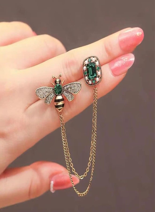 Pmeixcy Vintage Honey Bee Brooch Pins for Women Men CZ Crystal Lapel Pin Badge Hanging Tassel Chains Collar Brooches Pin Shirt Collar Pins Hat Scarf Tie Pins Accessories - Image 4