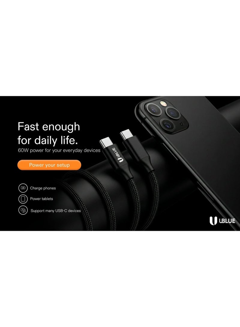 يوبلو كابل UBLUE USB-C إلى USB-C، شاحن سريع بقدرة 240 واط كحد أقصى، كابل من النوع C مضفر من النايلون، سرعة نقل بيانات تصل إلى 480 ميجابت في الثانية لأجهزة MacBook Pro/Air و iPad Pro/Air 4 و Galaxy S25/24/23 Ultra و iPhone 15-17 Pro Max و Huawei P70 - Image 4