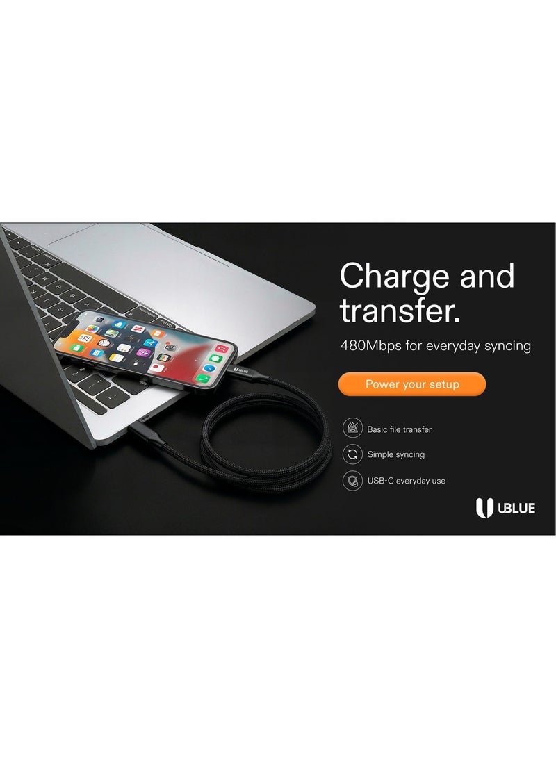 يوبلو كابل UBLUE USB-C إلى USB-C، شاحن سريع بقدرة 240 واط كحد أقصى، كابل من النوع C مضفر من النايلون، سرعة نقل بيانات تصل إلى 480 ميجابت في الثانية لأجهزة MacBook Pro/Air و iPad Pro/Air 4 و Galaxy S25/24/23 Ultra و iPhone 15-17 Pro Max و Huawei P70 - Image 5