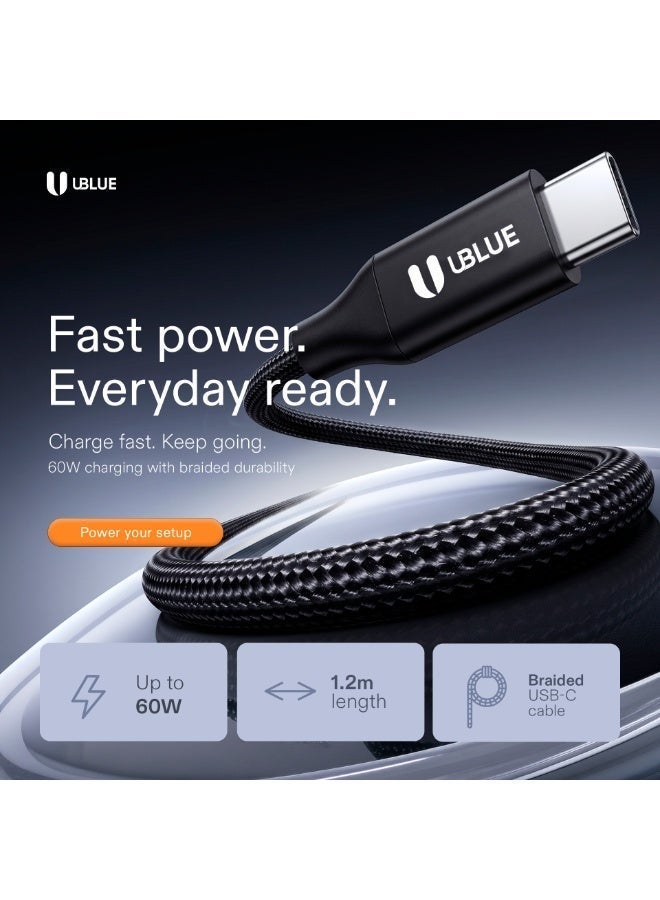 يوبلو كابل UBLUE USB-C إلى USB-C، شاحن سريع بقدرة 240 واط كحد أقصى، كابل من النوع C مضفر من النايلون، سرعة نقل بيانات تصل إلى 480 ميجابت في الثانية لأجهزة MacBook Pro/Air و iPad Pro/Air 4 و Galaxy S25/24/23 Ultra و iPhone 15-17 Pro Max و Huawei P70 - Image 2