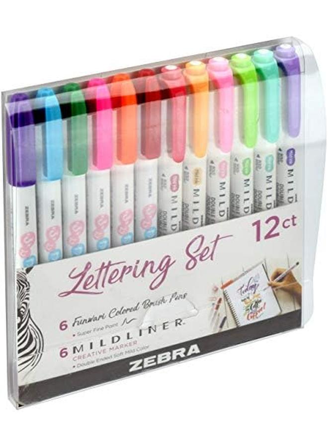 ZEBRA Pen Lettering Set Includes 6 Mildliner Highlighters And 6 Super Fine Brush Pen Assorted Colors 12 Pack - Image 2