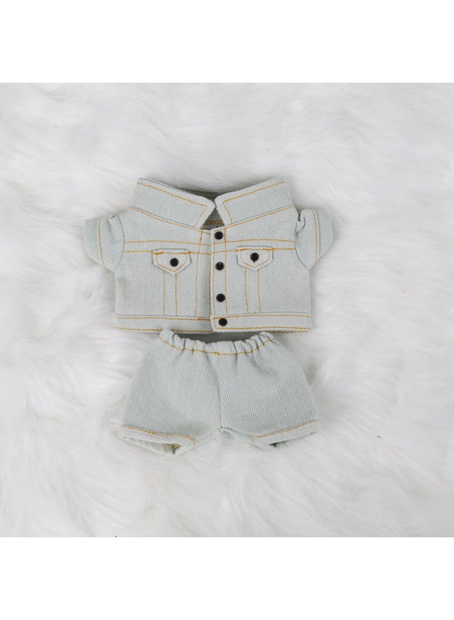 10cm Doll 20cm Cotton Doll Trousers Suit Denim Coat Pants Cotton Doll Clothes-Specifications:20cm-color:Light Blue Denim Jacket Turned Over Jeans 2-piece Set - Image 1