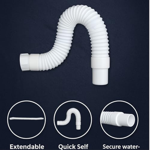 HOMEMATES Flexible PVC Sink Drain Pipe 80cm, Wash Basin Outlet Pipe, Anti-Clog Drain Hose for Bathroom or Kitchen Sink, Expandable Waste Water Pipe, Easy Installation, Durable and Leak-Proof (White) - Image 3