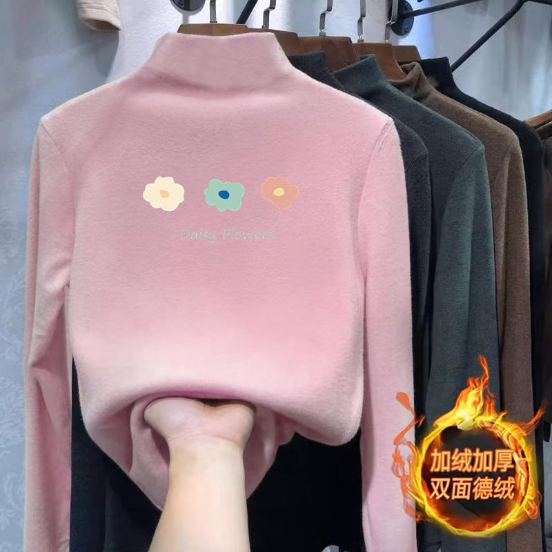 Y2583# Children'S Semi-High Collar Girls T-Shirt German Velvet Padded Bottoming Shirt Big Children'S Fleece-Lined Long Sleeve T-Shirt - Image 3