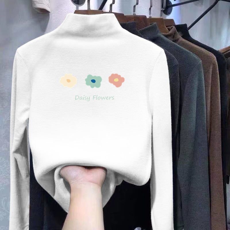 Y2583# Children'S Semi-High Collar Girls T-Shirt German Velvet Padded Bottoming Shirt Big Children'S Fleece-Lined Long Sleeve T-Shirt - Image 1