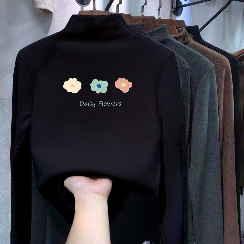 Y2583# Children'S Semi-High Collar Girls T-Shirt German Velvet Padded Bottoming Shirt Big Children'S Fleece-Lined Long Sleeve T-Shirt - Image 2