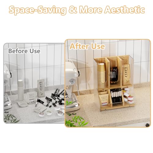 BYCY Coffee Bar Organizer for Countertop,Wooden Shelf for Tea Station with acrylic boards,Coffee Cup and Lid Organizer Coffee Pod Holder Accessories Storage for Office, Home - Image 5