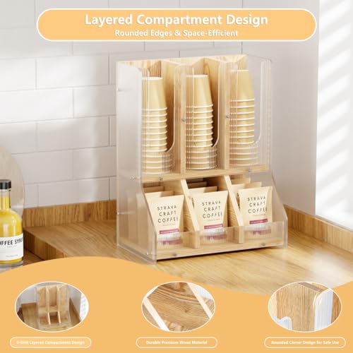 BYCY Coffee Bar Organizer for Countertop,Wooden Shelf for Tea Station with acrylic boards,Coffee Cup and Lid Organizer Coffee Pod Holder Accessories Storage for Office, Home - Image 4