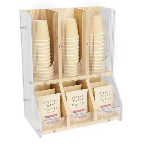 BYCY Coffee Bar Organizer for Countertop,Wooden Shelf for Tea Station with acrylic boards,Coffee Cup and Lid Organizer Coffee Pod Holder Accessories Storage for Office, Home - Image 1