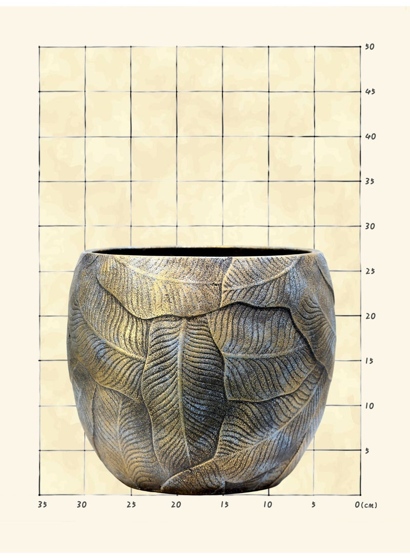 أصيص زراعة إسمنتي عصري (30×27 سم) – أصيص مزخرف بنقوش أوراق للاستخدام الداخلي والخارجي - Image 3