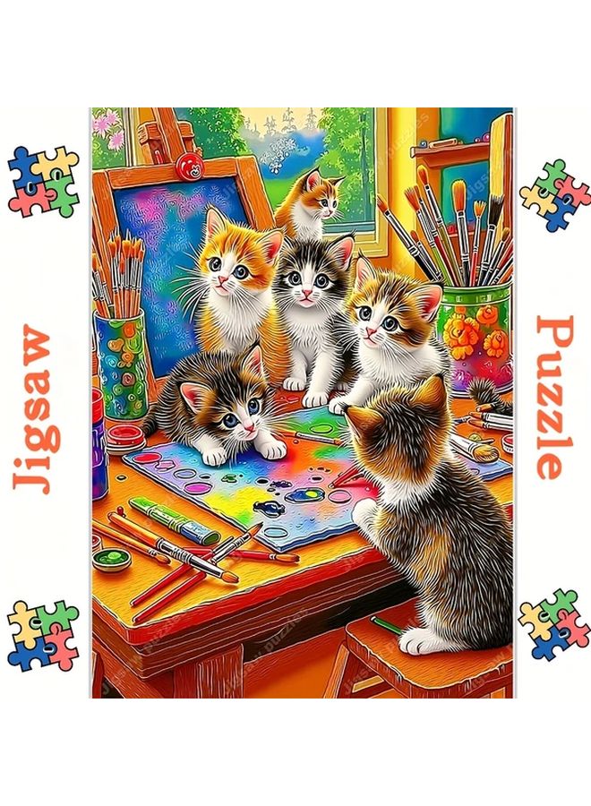 YF3363 1314 Pcs Large Jigsaw Puzzle Cute Kittens Painting Wall Decor 27 55x19 69 Inch - Image 2
