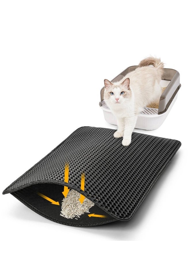 Cat Litter Mat, Small Litter Box Mat Litter Trapping Mat with Honeycomb Double Layer Design Waterproof Easy to Clean Black