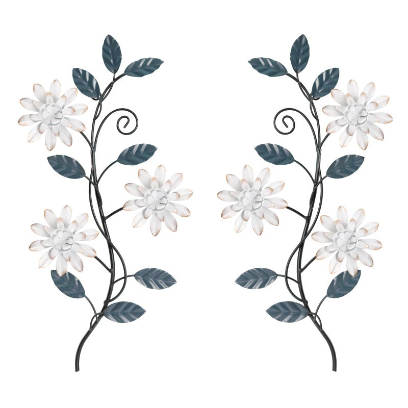 KHJCXS 2 Pieces Metal Flower Leaf Wall Art 15173 Modern Rustic Iron Artwork Hanging Decor for Home Bedroom Living Room Dining Room Kitchen Hallway Office White - Image 2