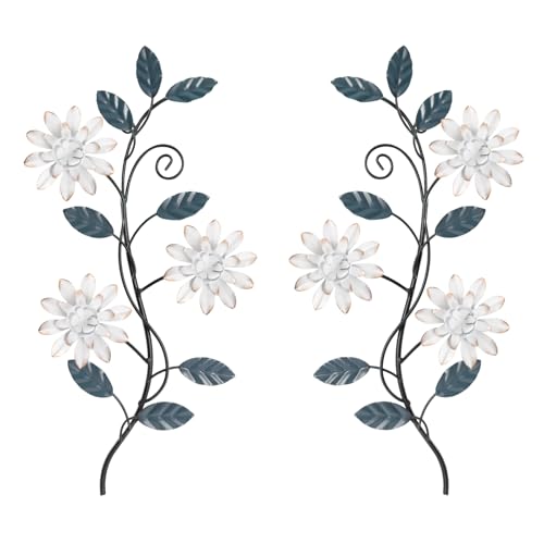 KHJCXS 2 Pieces Metal Flower Leaf Wall Art 15173 Modern Rustic Iron Artwork Hanging Decor for Home Bedroom Living Room Dining Room Kitchen Hallway Office White - Image 1