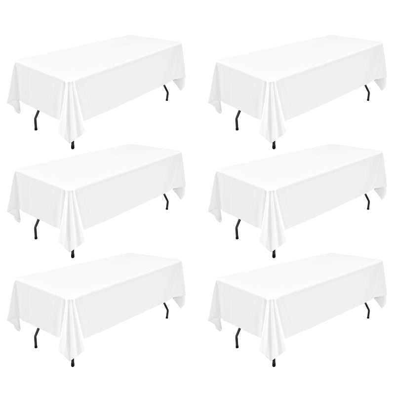 6 Packs White Rectangle Polyester Tablecloth 60 x 102 Inch Polyester Fabric Table Clothes Coverfor Indoor and Outdoor 6 Ft Rectangle TablesWeddingBirthdayPartyTable Decoration152X260cm