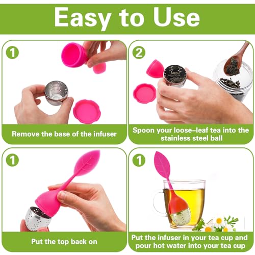 Bekith 7 Pack Silicone Tea Infuser, Cute Loose Leaf Tea Steeper, Fine Mesh Tea Strainer with Drip Tray, Stainless Steel Tea Filter Ball Tea Diffuser Steeper for Cup Mug - Image 4