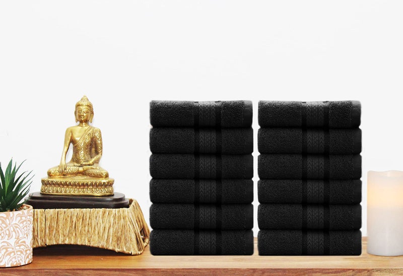 COTTON CRAFT Ultra Soft 12 Pack Wash & Face Cloths 12x12 - Highly Absorbent Bathroom Shower Kitchen Utility Towels - Use Everyday - Easy Care Machine Wash - Premium Ringspun Cotton 580 GSM - Black - Image 4