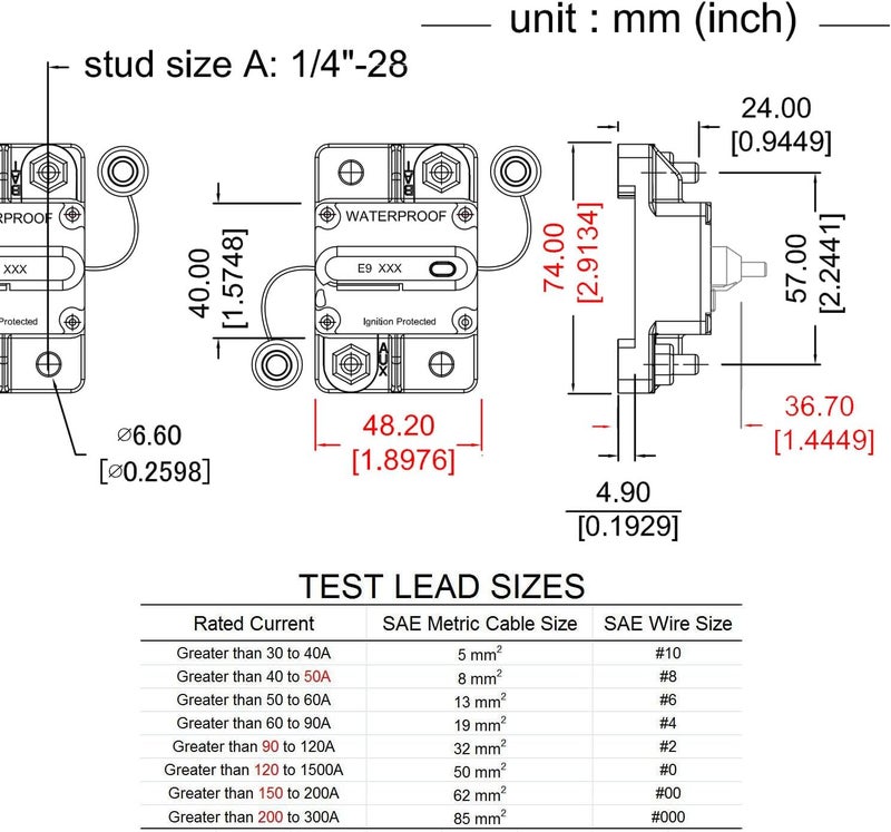 T Tocas 80A Circuit Breaker Switch Manual Reset 12V-48V DC Waterproof - Image 5