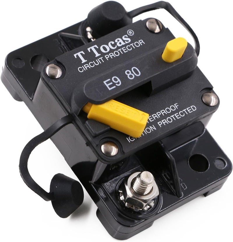 T Tocas 80A Circuit Breaker Switch Manual Reset 12V-48V DC Waterproof - Image 1