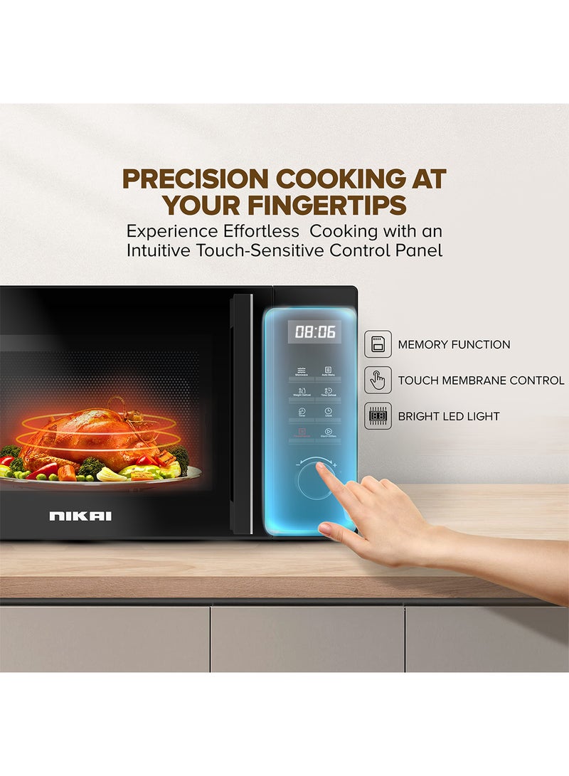 NIKAI 25L Microwave Oven with Digital Touch Control Panel, 30 Sec Express Start, 8 Auto Preset Menu,  5 Power Levels, Perfect for Instant Reheating, Defrosting & Cooking, Child Safety Lock, Convenient Pull Hand Door 25 L 800 W NMO2610DB Black - Image 3
