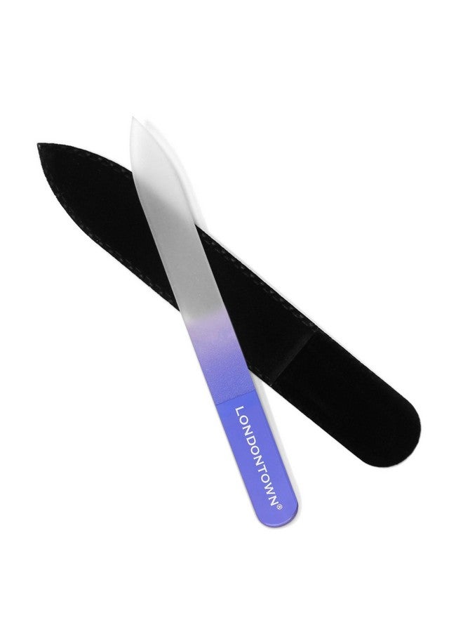 LONDONTOWN Lilac Purple Doublesided Glass Nail File & Care Tool Professional Grit Etched Crystal Manicure Accessory With Case Pouch
