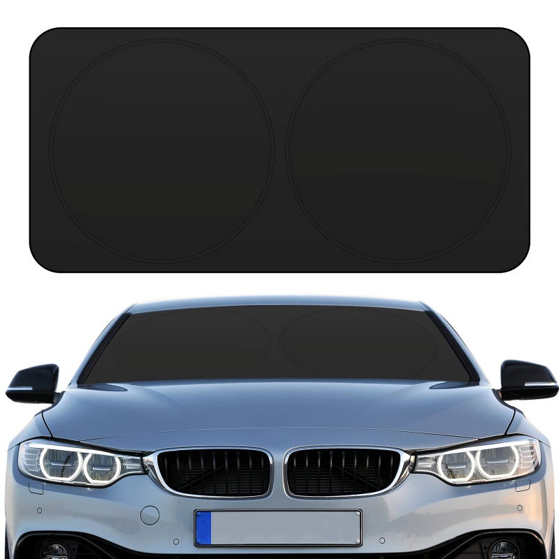 Woanger Windshield Sun Shade Foldable Car Front Window Covers for Car Accessories Sun Heat UV Rays Visor Protector Protection for Universal Cars SUV Truck (Solid Black) - Image 1