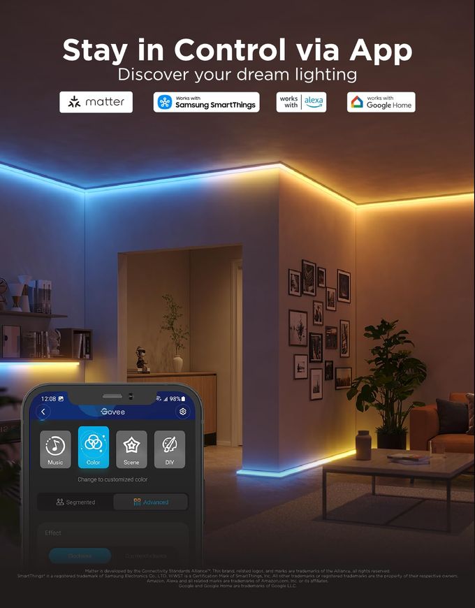 Govee RGBIC LED Strip Lights 9.8ft with Covers, Smart LED Lights Work with Alexa and Google Assistant, Diffuser Channel with LED Lights for Bedroom, Skirting Lines, Studio, Cabinet - Image 3