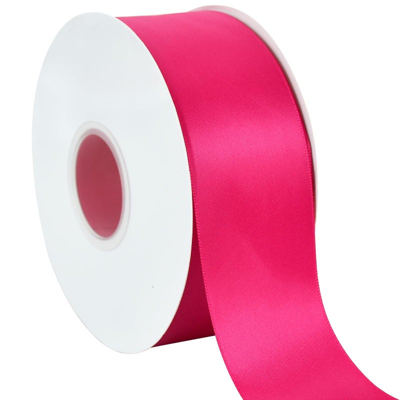 TONIFUL 2 Inch x 50yd Hot Pink Satin Ribbon Wide Solid Fabric Ribbon for Gift Wrapping Floral Bouquets Bows and Craft Making Christmas Valentines Birthday Wedding and Party Decoration