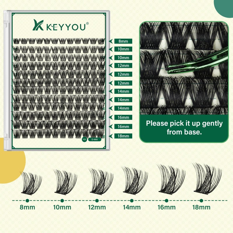 KEYYOU Lash Clusters Kit 144pcs Thick Volume D Curl Eyelash Clusters Lash Extension Kit with Mascara Brush Bond and Seal Glue Remover Applicators and Brush for DIY Lash Extensions (Y02) - Image 5