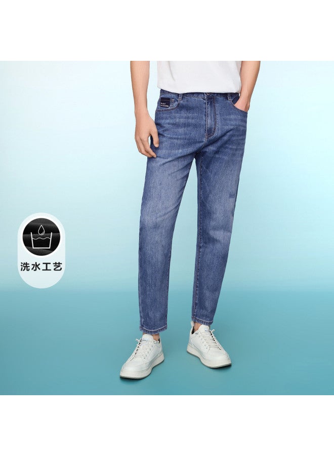 HLA Romance Of The Three Kingdoms" Summer Light Stretch Mid-rise Washed Process Breathable Men's Nine-tenths Jeans - Image 3