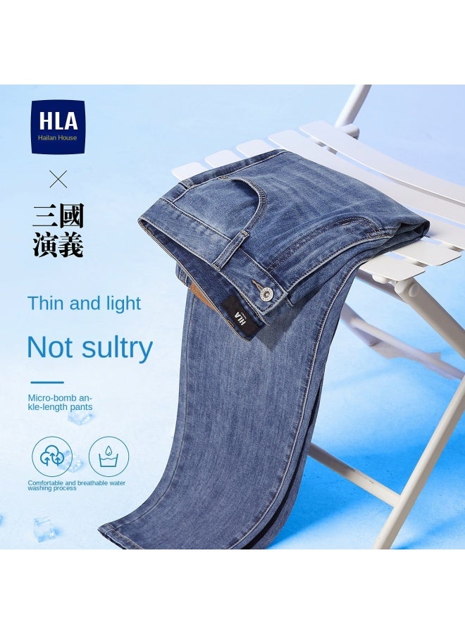 HLA Romance Of The Three Kingdoms" Summer Light Stretch Mid-rise Washed Process Breathable Men's Nine-tenths Jeans - Image 2