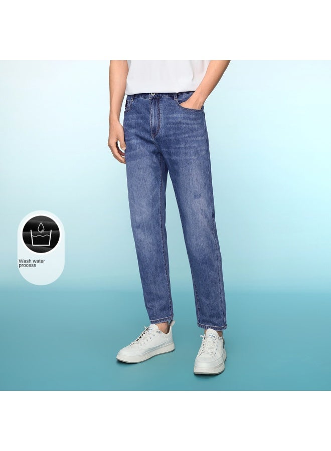 HLA Romance Of The Three Kingdoms" Summer Light Stretch Mid-rise Washed Process Breathable Men's Nine-tenths Jeans - Image 5