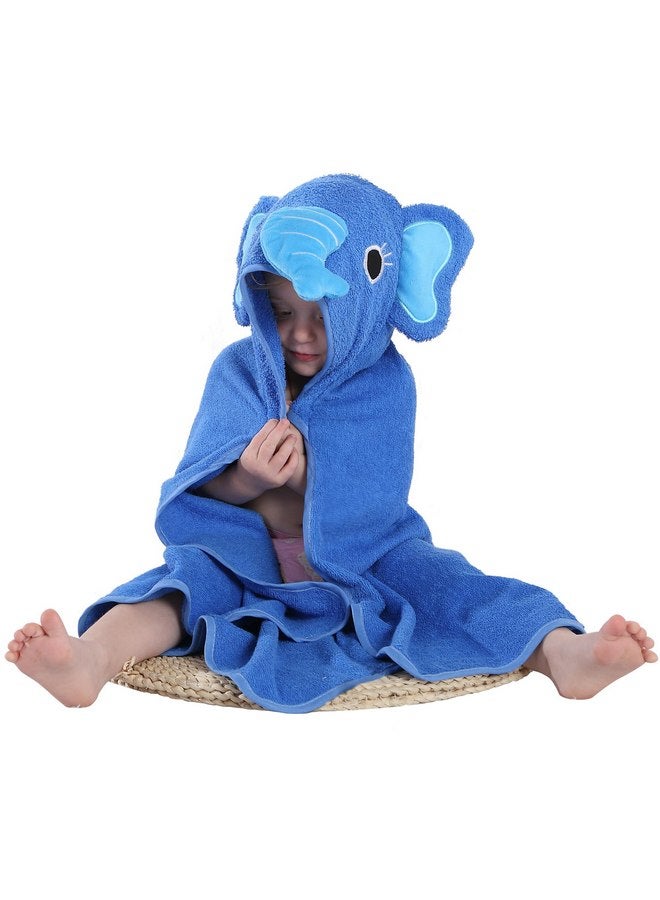 MICHLEY Animal Face Hooded Baby Towel Cotton Bathrobe for Boys Girls 0-6 Year Blue - Image 1