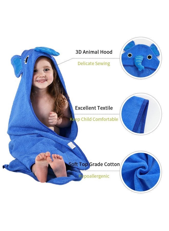 MICHLEY Animal Face Hooded Baby Towel Cotton Bathrobe for Boys Girls 0-6 Year Blue - Image 2
