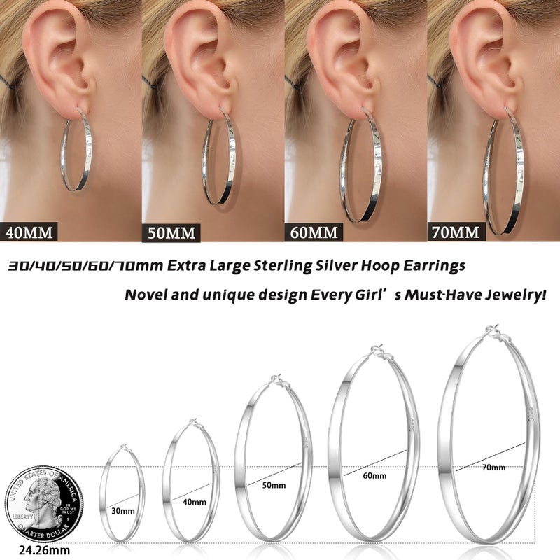 Senteria 925 Sterling Silver Hoop Earrings for Women Hypoallergenic Extra Large Silver Hoop Earrings Lightweight Oversized Big Thick Hoops Earrings for Women 70mm - Image 4