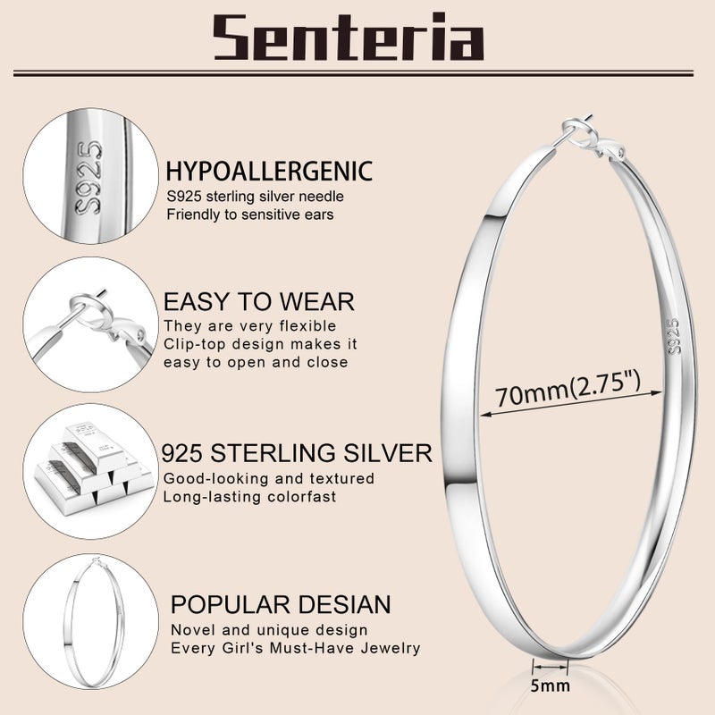 Senteria 925 Sterling Silver Hoop Earrings for Women Hypoallergenic Extra Large Silver Hoop Earrings Lightweight Oversized Big Thick Hoops Earrings for Women 70mm - Image 5