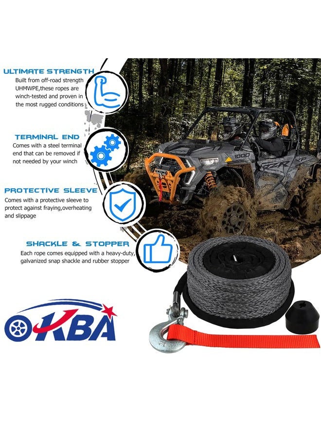 OKBA Synthetic Winch Rope Cable Kit 1/4" x 50' - 9200LBS Winch Line Rope Replacement with Protective Sleeve + Rope Winch Hook + Rubber Stopper for 4x4 Off Road Vehicle ATV UTV Polaris UTV - Image 2