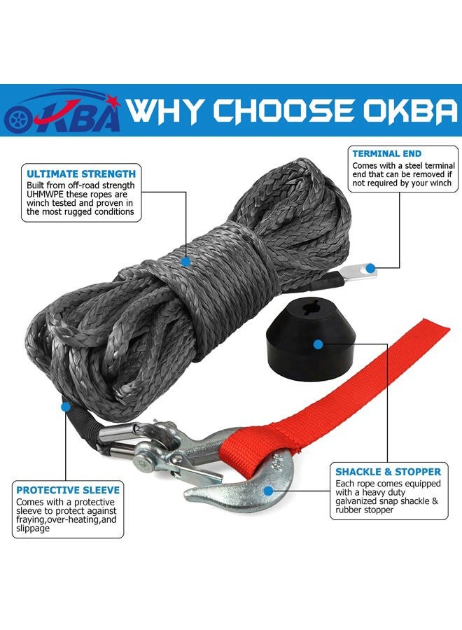 OKBA Synthetic Winch Rope Cable Kit 1/4" x 50' - 9200LBS Winch Line Rope Replacement with Protective Sleeve + Rope Winch Hook + Rubber Stopper for 4x4 Off Road Vehicle ATV UTV Polaris UTV - Image 3