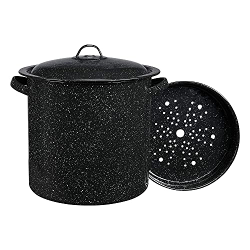 Granite Ware 15.5 Qt Steamer Pot With Rack, Black - Multi-Tier Steam Pot for Cooking Tamales, Seafood, Vegetables - Durable Porcelain Cookware with Steel Core - Everyday Versatile Cookware - Image 1