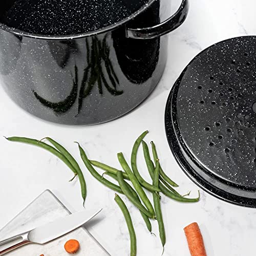Granite Ware 15.5 Qt Steamer Pot With Rack, Black - Multi-Tier Steam Pot for Cooking Tamales, Seafood, Vegetables - Durable Porcelain Cookware with Steel Core - Everyday Versatile Cookware - Image 4