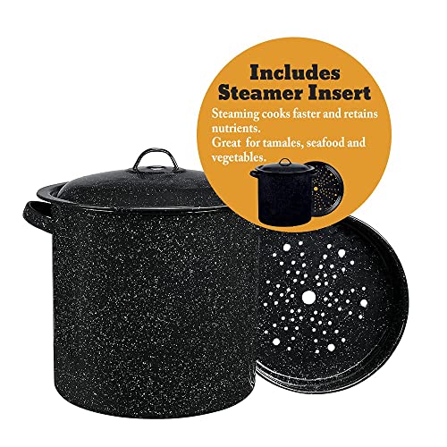 Granite Ware 15.5 Qt Steamer Pot With Rack, Black - Multi-Tier Steam Pot for Cooking Tamales, Seafood, Vegetables - Durable Porcelain Cookware with Steel Core - Everyday Versatile Cookware - Image 2