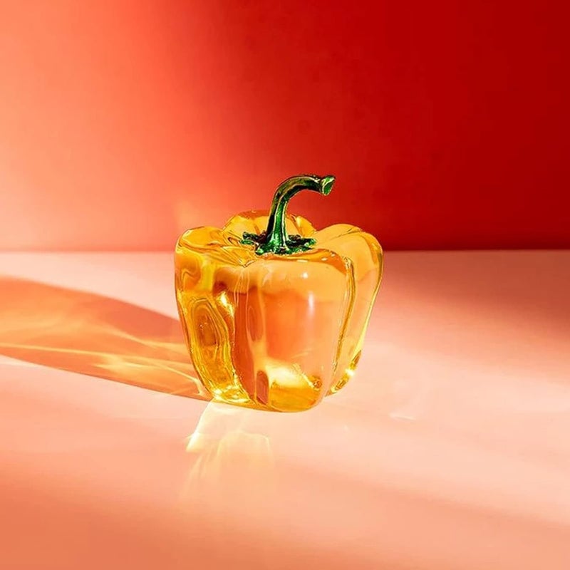 klarako Glass Fruit Decoration, Crystals Chili Cherry Statue Art Simulation Sculpture Figurine Crafts Home Decoration Office Ornament Yellow Chili - Image 2