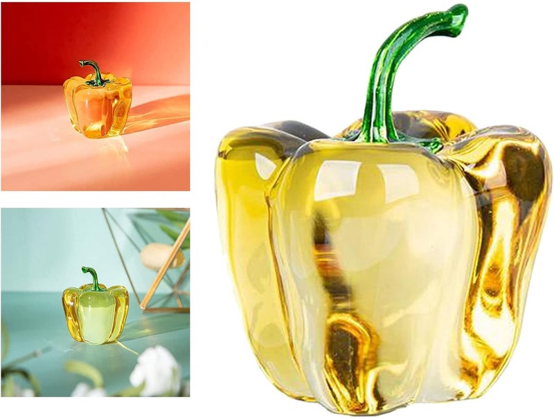 klarako Glass Fruit Decoration, Crystals Chili Cherry Statue Art Simulation Sculpture Figurine Crafts Home Decoration Office Ornament Yellow Chili - Image 4